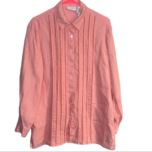 Liz Claiborne Tops - Liz Claiborne Liz‎ Sport Pink Lagenlook 100% Linen Button Down Size Medium